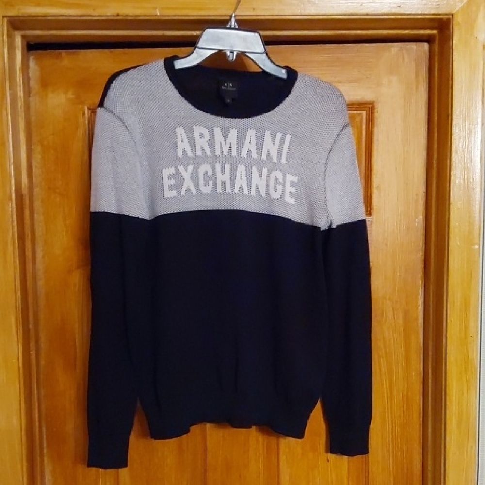 Armani Exchange Black and Gray Logo Sweater